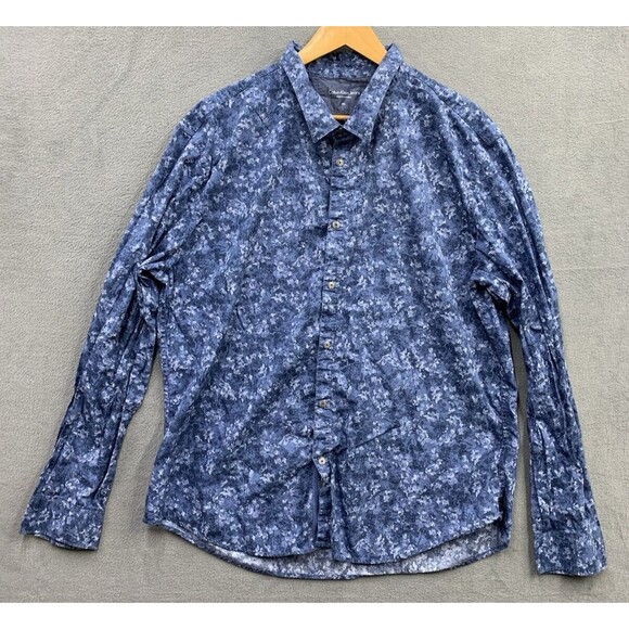 Calvin Klein Jeans Button Up Shirt Mens Size 2XL XXL Blue Floral Long Sleeve - Picture 1 of 16